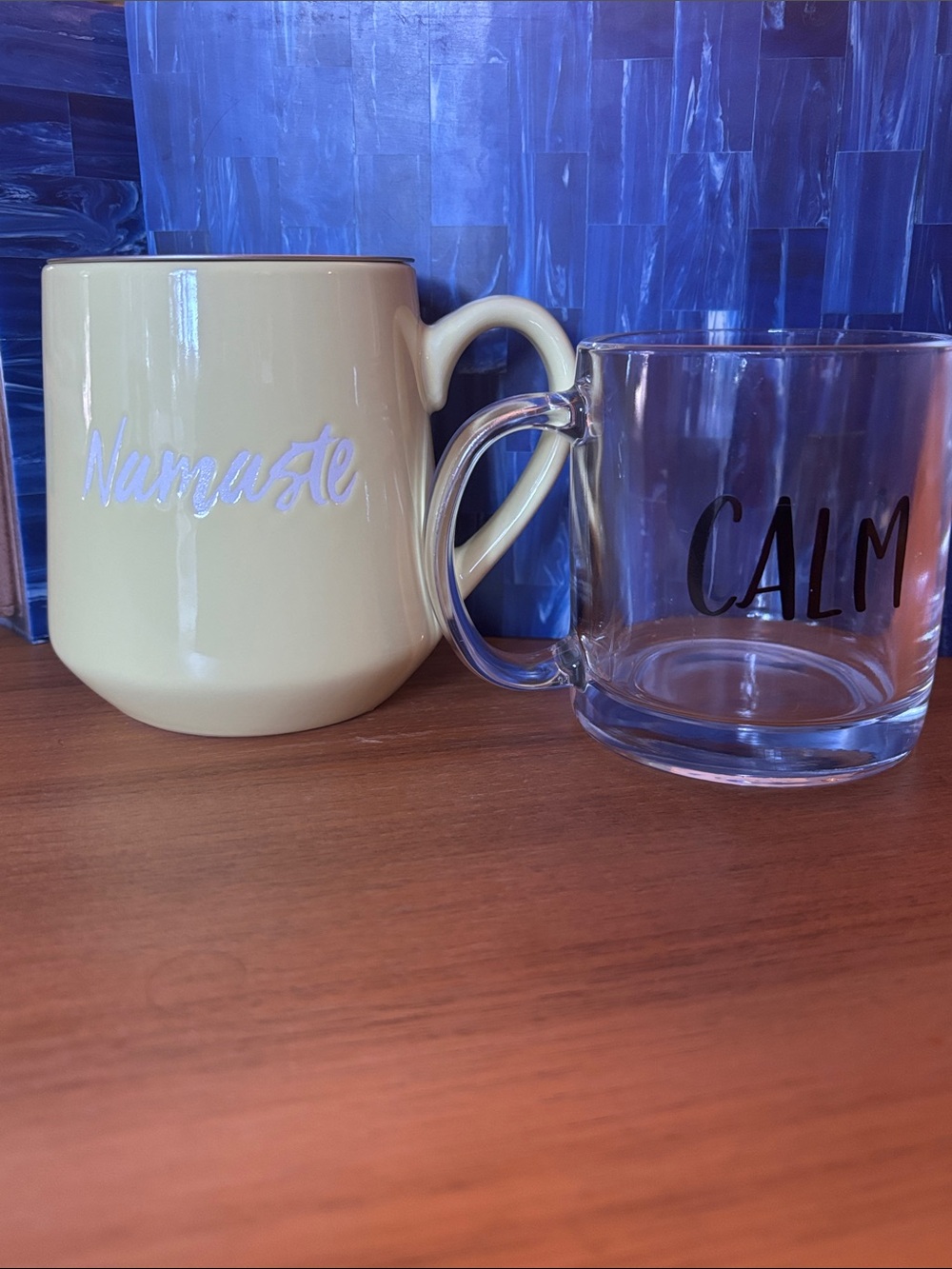 Yellow 'Namaste' Ceramic & ‘Calm’ Glass Mug - Home Dining